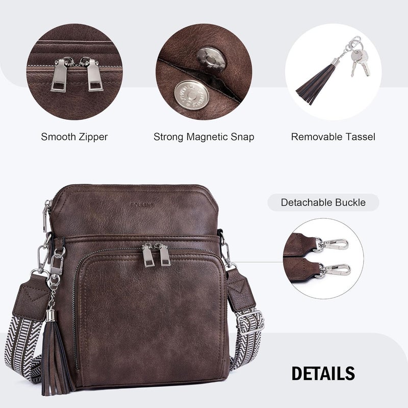 Roulens Crossbody Purse for Women Vegan Leather Medium Crossbody Wallet Bag for Travel Women Shoulder Handbags with Tassel - Image 5